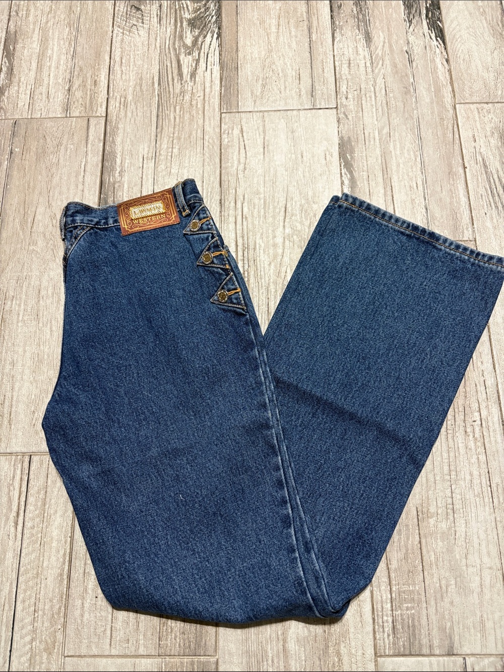 Vintage LawmanWomen's Bootcut Dark Blue Denim Jeans with Decorative Side Buttons